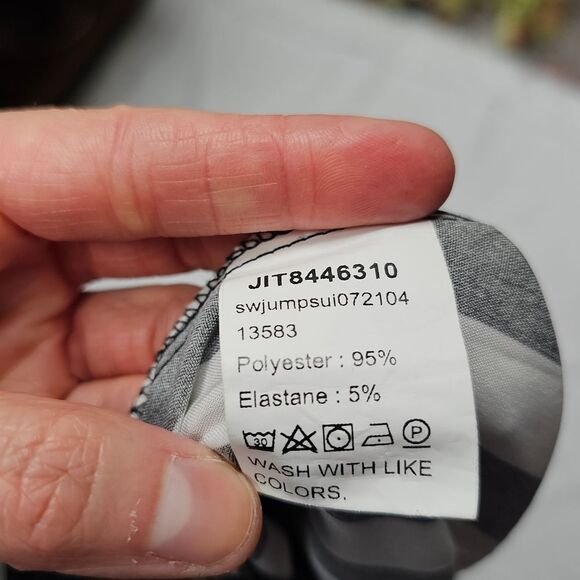 Colorblock Stripes Romper Black White Straps Goth Punk Beetlejuice Alternative M - Picture 14 of 14